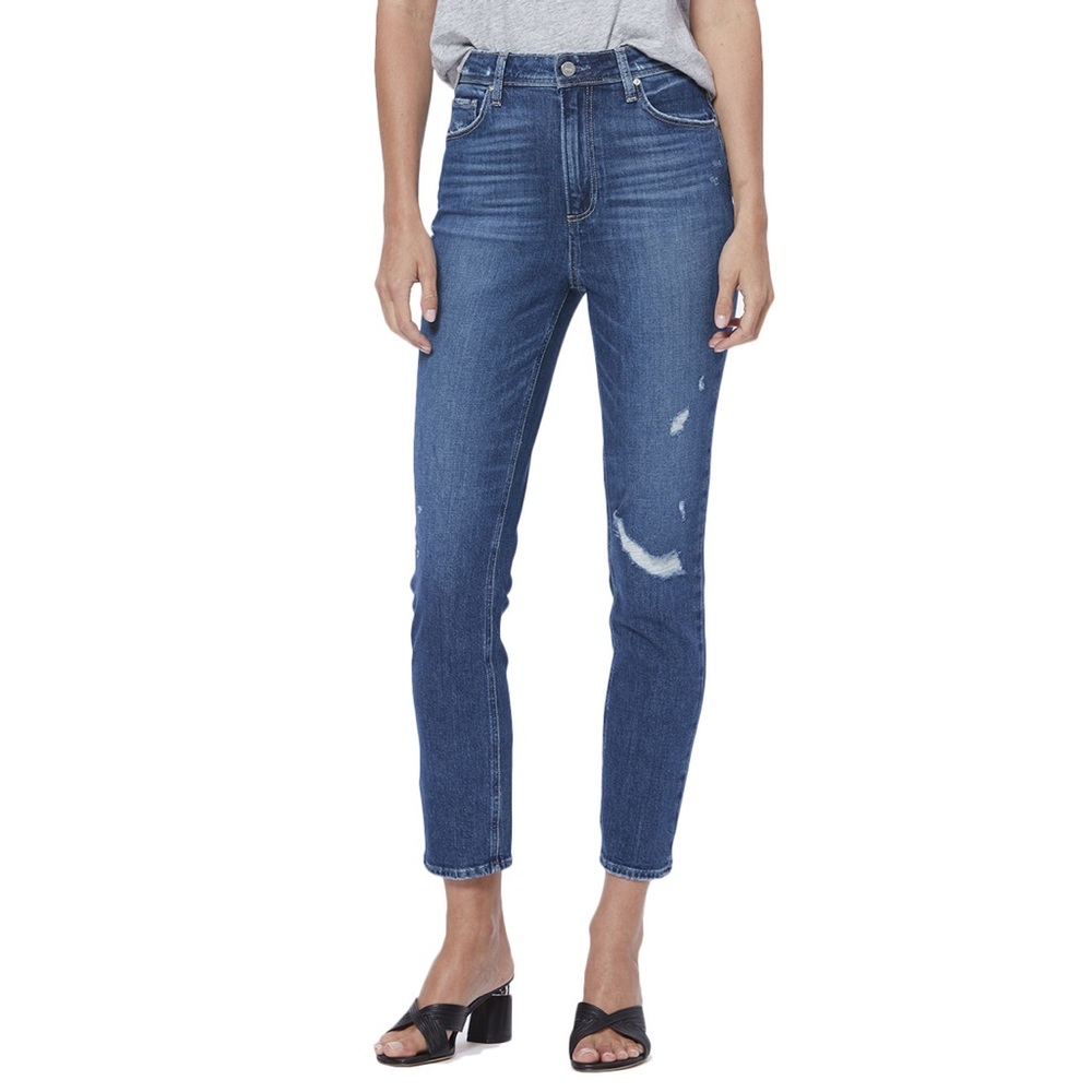 Paige Sarah Slim High Rise Distressed Straight Leg Jeans